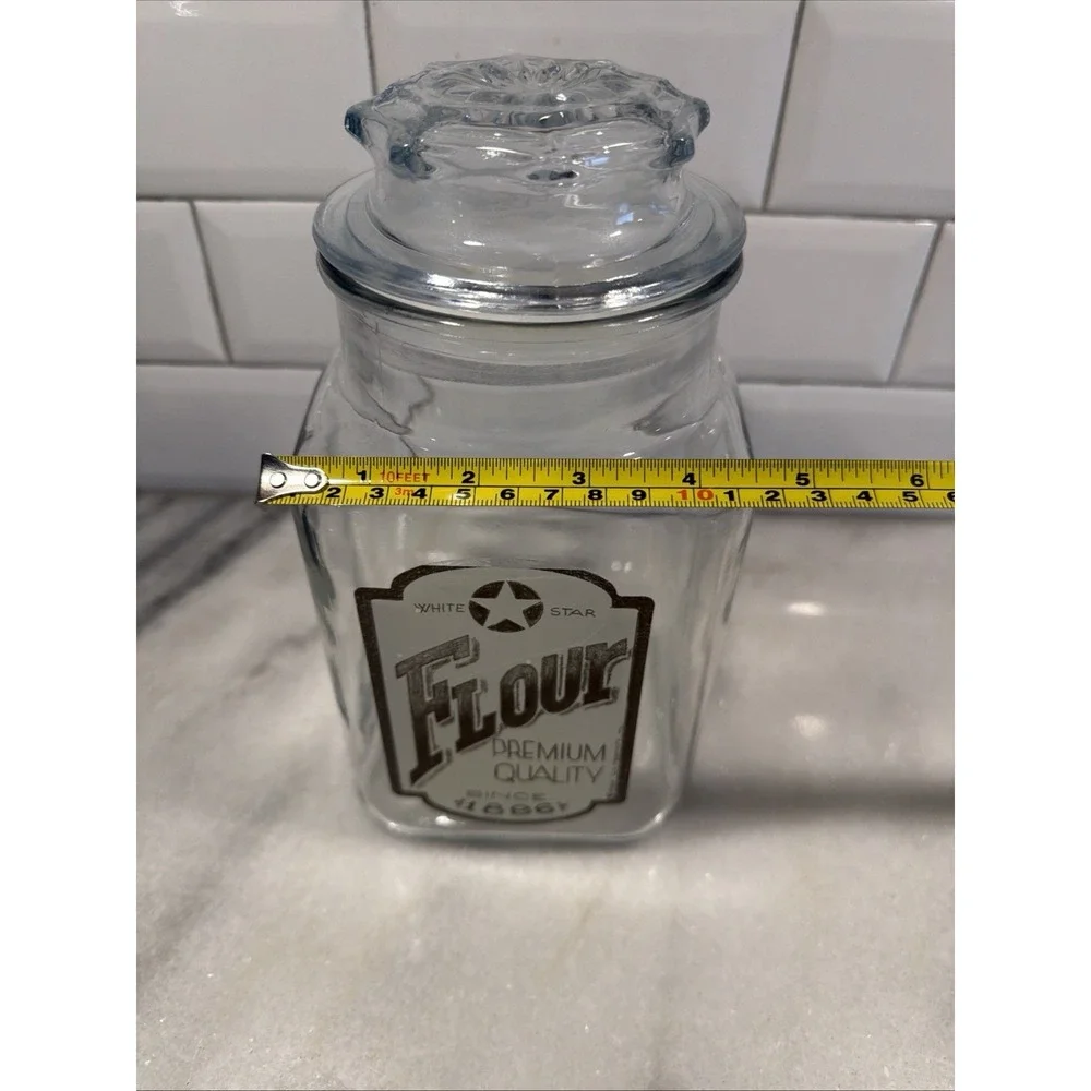 Vintage White Star Flour Anchor Hocking Glass Canister Advertising Promotional